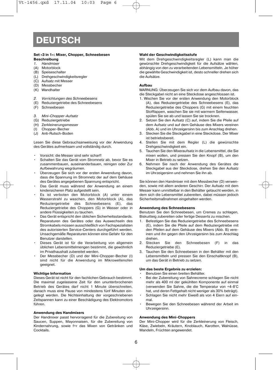 Deutsch | Vitek VT-1456 User Manual | Page 7 / 32