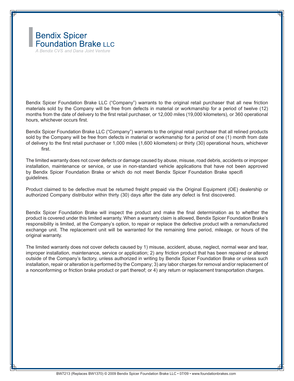 Bendix Commercial Vehicle Systems FRICTION MATERIALS User Manual | 1 page