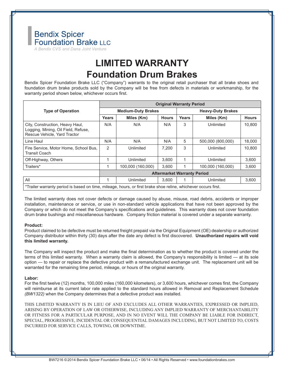 Bendix Commercial Vehicle Systems FOUNDATION DRUM BRAKES User Manual | 1 page