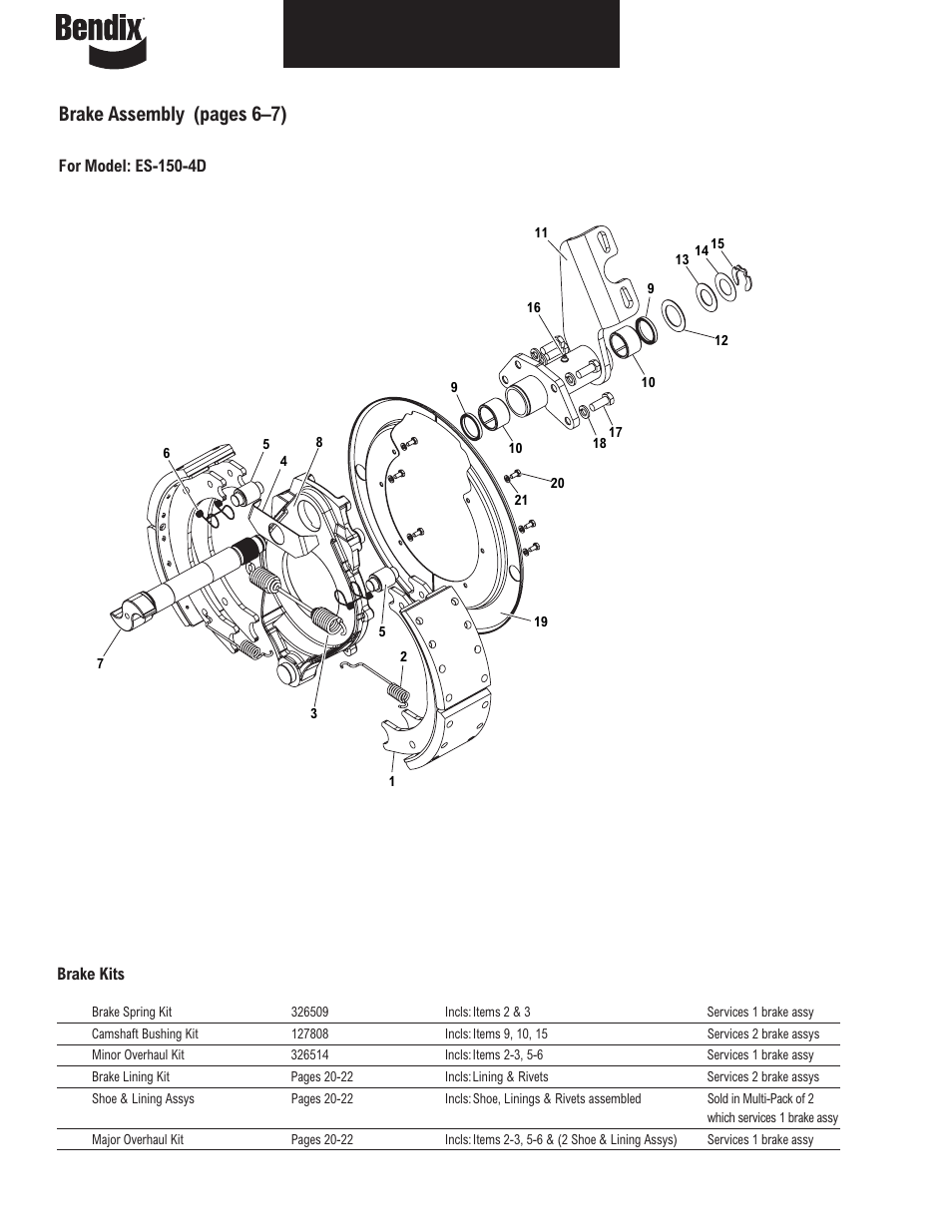 Brake assembly (pages 6–7) | Bendix Commercial Vehicle Systems ILLUSTRATED PARTS LIST BRAKES User Manual | Page 7 / 110