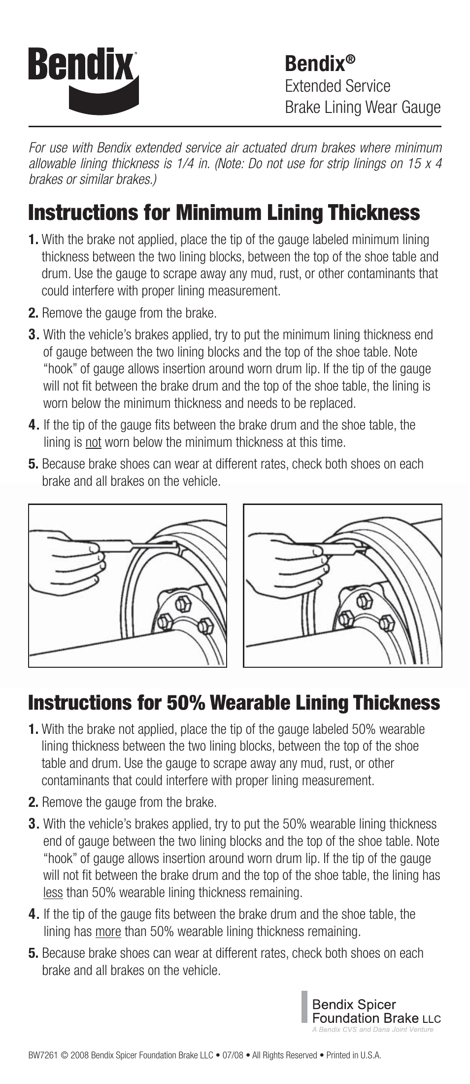 Bendix Commercial Vehicle Systems ES BRAKE LINING WEAR GAUGE AND ENV User Manual | 1 page