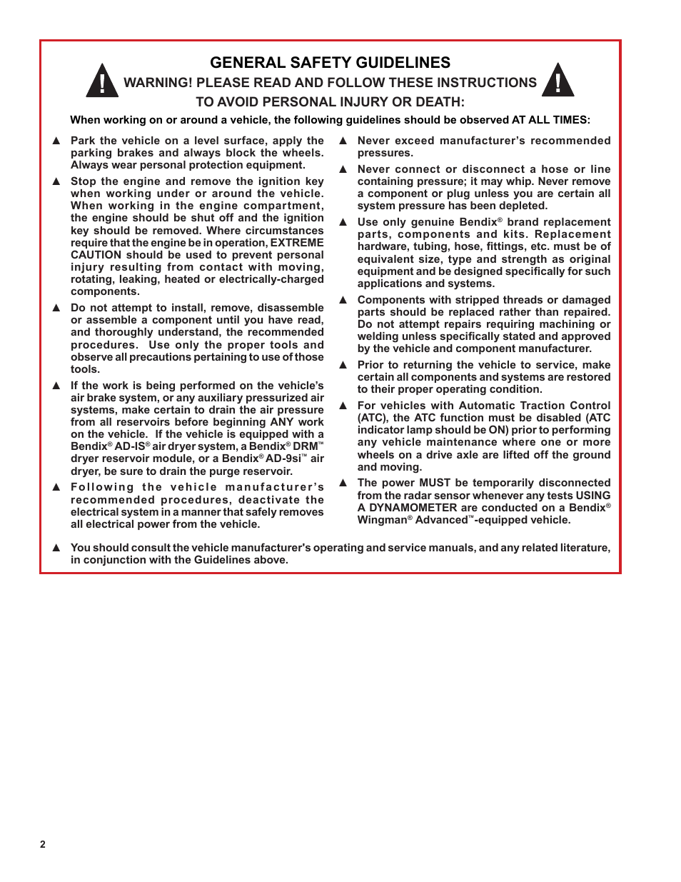 General safety guidelines | Bendix Commercial Vehicle Systems M-40HF PMV SD User Manual | Page 2 / 8