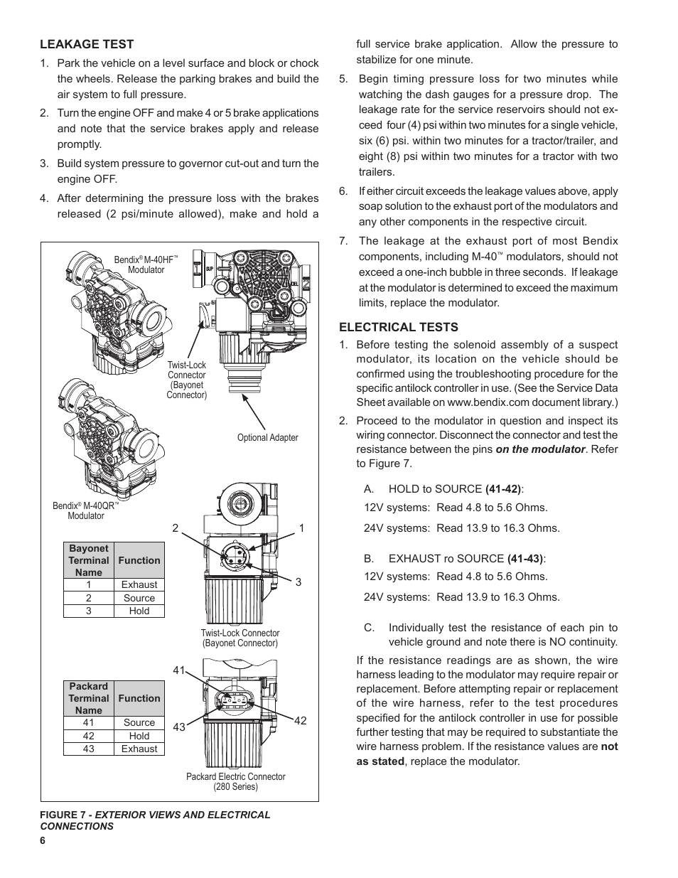 Leakage test, Electrical tests | Bendix Commercial Vehicle Systems M-40HF PMV SD User Manual | Page 6 / 8
