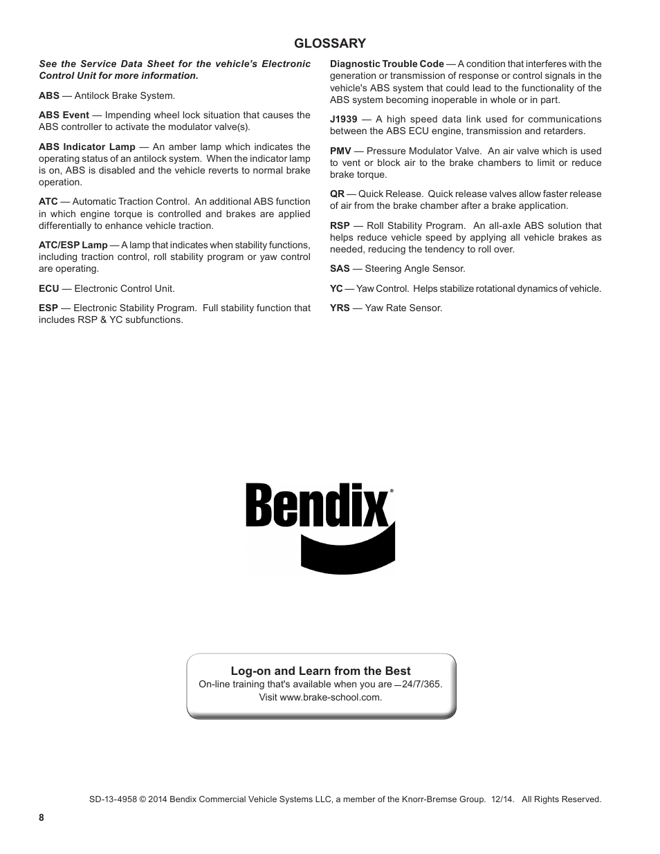 Glossary | Bendix Commercial Vehicle Systems M-40HF PMV SD User Manual | Page 8 / 8