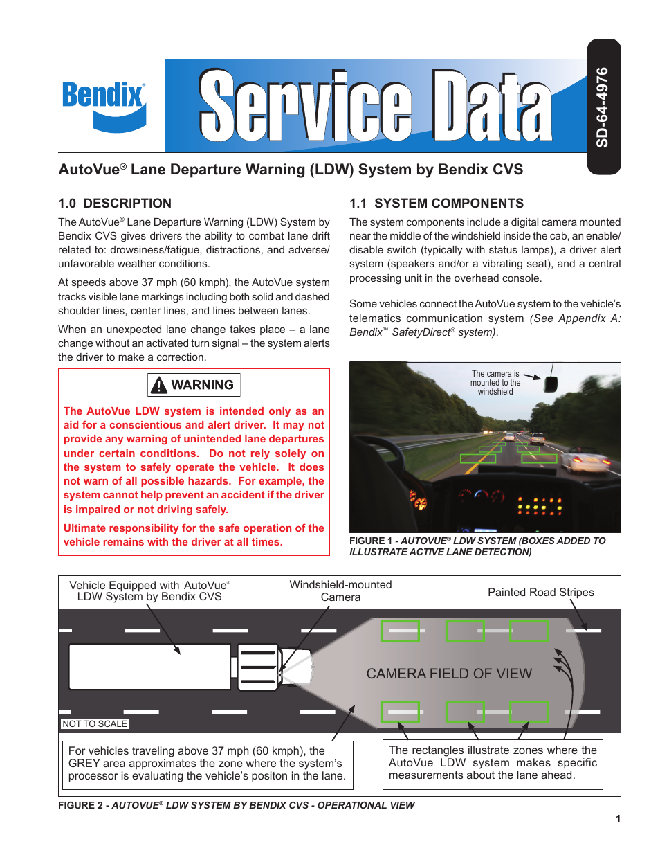 Bendix Commercial Vehicle Systems AutoVue LDW by Bendix CVS Service Data Sheet User Manual | 16 pages