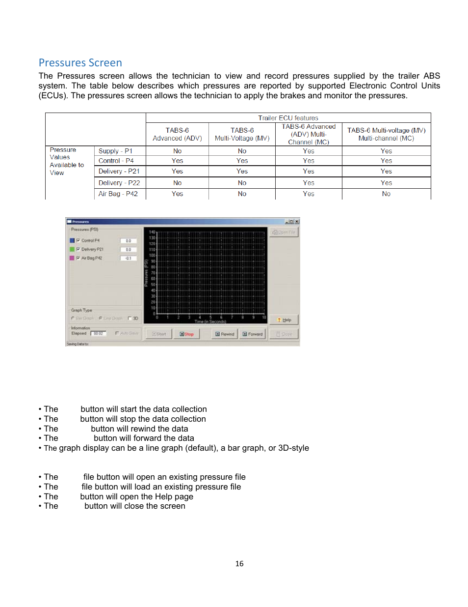 Pressures screen | Bendix Commercial Vehicle Systems ACom Diagnostics V.6.7 User Manual | Page 16 / 40