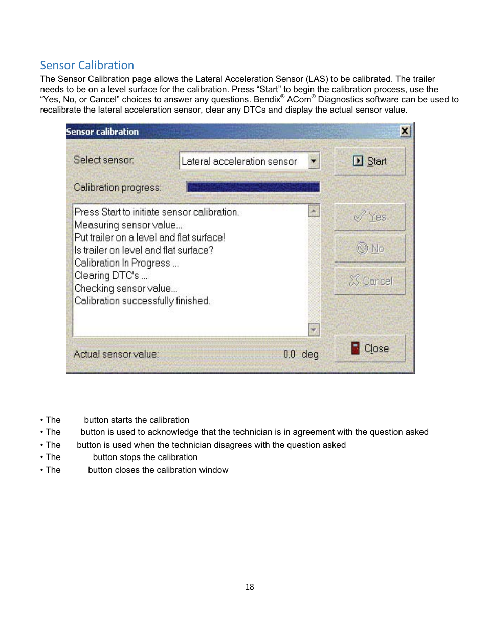 Sensor calibration | Bendix Commercial Vehicle Systems ACom Diagnostics V.6.7 User Manual | Page 18 / 40
