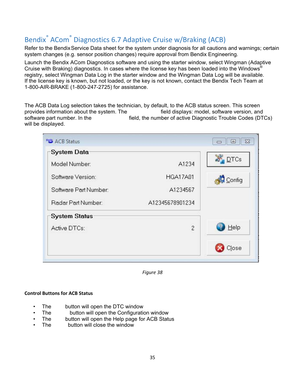 Bendix, Acom, Diagnostics 6.7 adaptive cruise w/braking (acb) | Bendix Commercial Vehicle Systems ACom Diagnostics V.6.7 User Manual | Page 35 / 40
