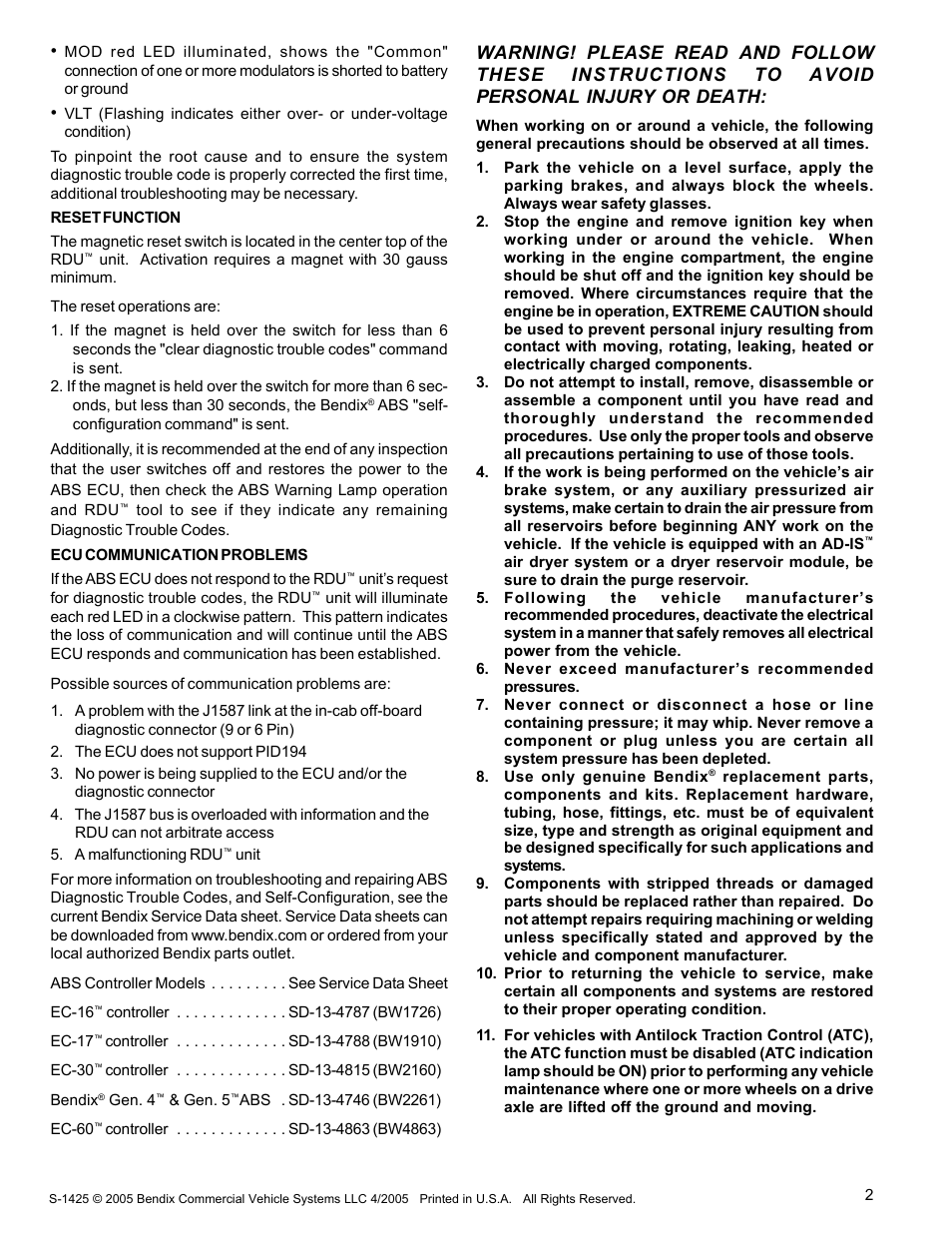 Bendix Commercial Vehicle Systems RDU User Manual | Page 2 / 2