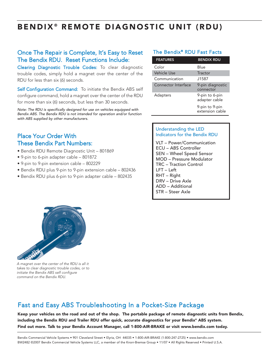 Electronic controls | Bendix Commercial Vehicle Systems REMOTE DIAGNOSTIC UNIT User Manual | Page 2 / 2