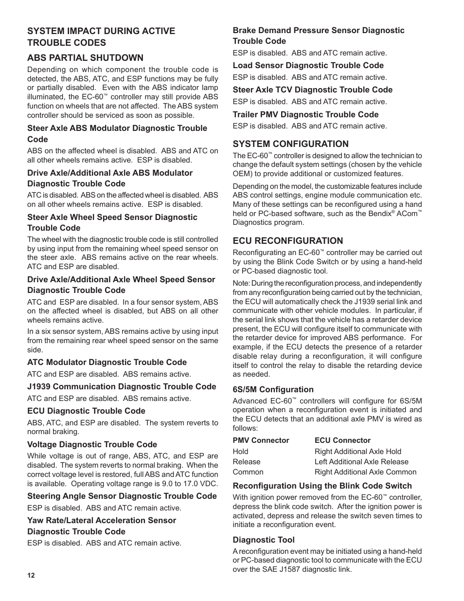 Bendix Commercial Vehicle Systems EC-60 ESP Controllers (Advanced Models) User Manual | Page 12 / 48