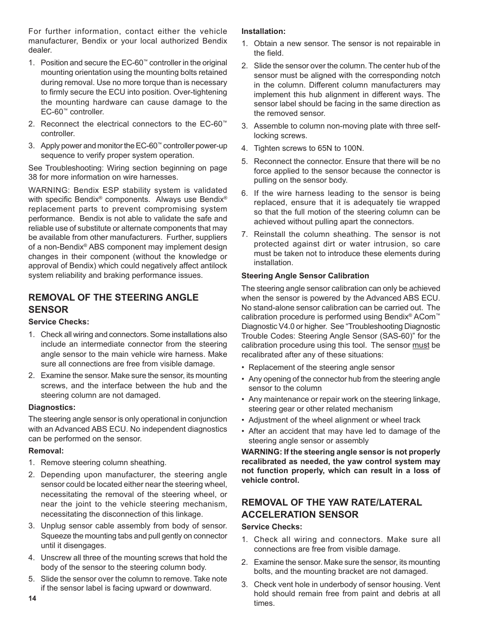 Bendix Commercial Vehicle Systems EC-60 ESP Controllers (Advanced Models) User Manual | Page 14 / 48