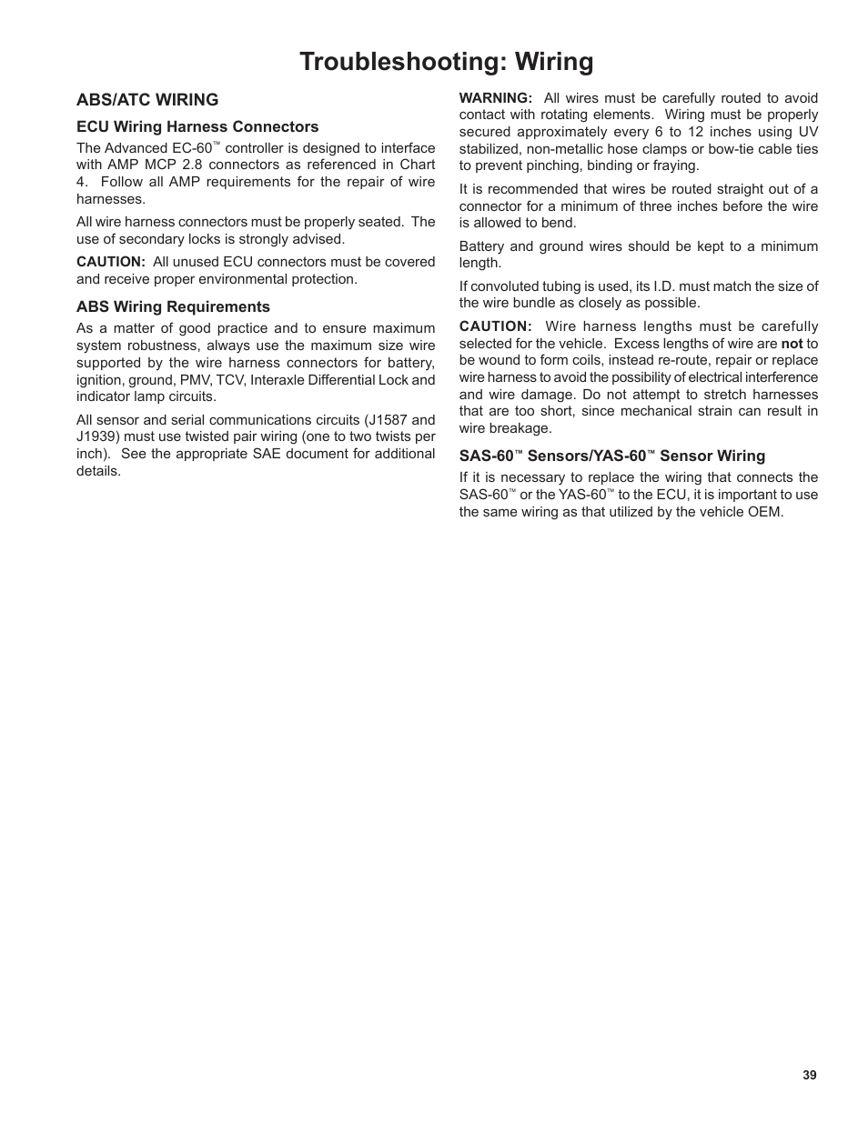 Troubleshooting: wiring | Bendix Commercial Vehicle Systems EC-60 ESP Controllers (Advanced Models) User Manual | Page 39 / 48