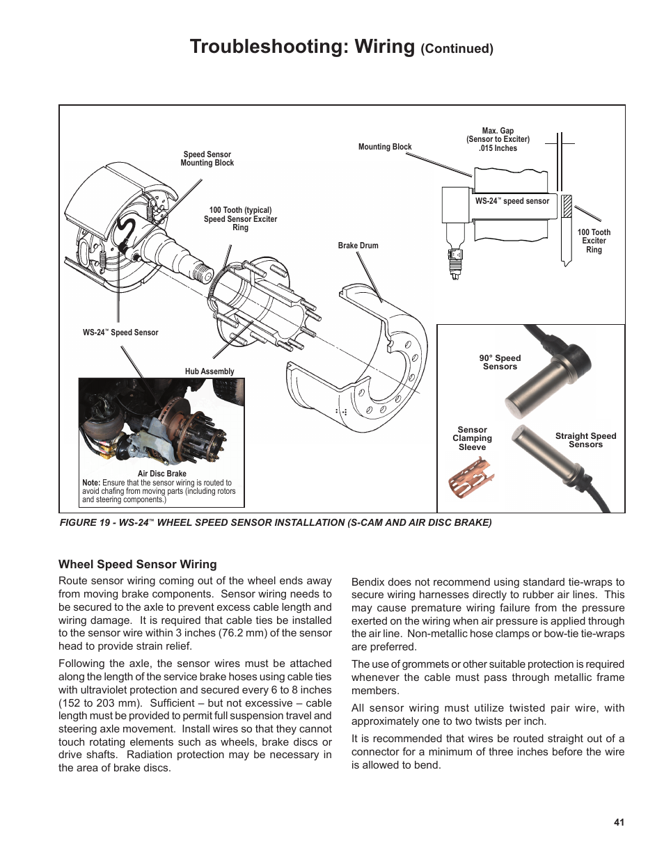 Troubleshooting: wiring, Continued), Wheel speed sensor wiring | Bendix Commercial Vehicle Systems EC-60 ESP Controllers (Advanced Models) User Manual | Page 41 / 48