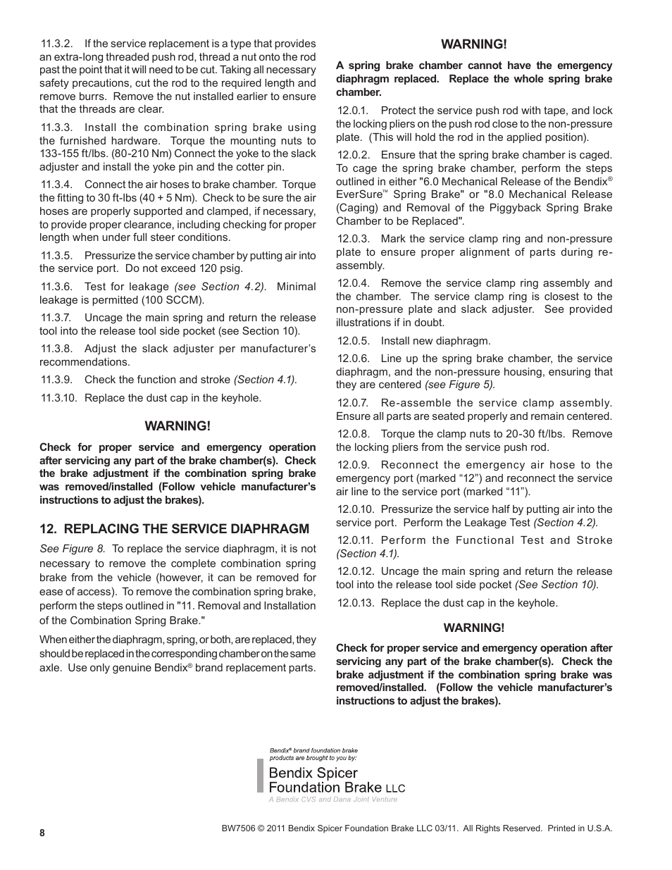 Bendix Commercial Vehicle Systems EverSure Spring Brake with No Touch Technology User Manual | Page 8 / 8