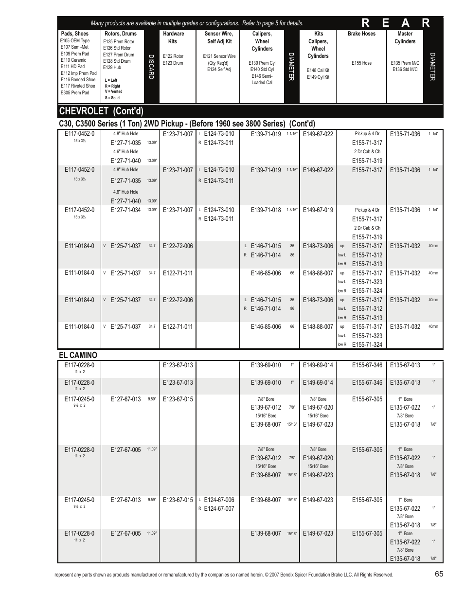 R e a r, Chevrolet (cont'd), El camino | Bendix Commercial Vehicle Systems Light-Duty Vehicle User Manual | Page 41 / 760