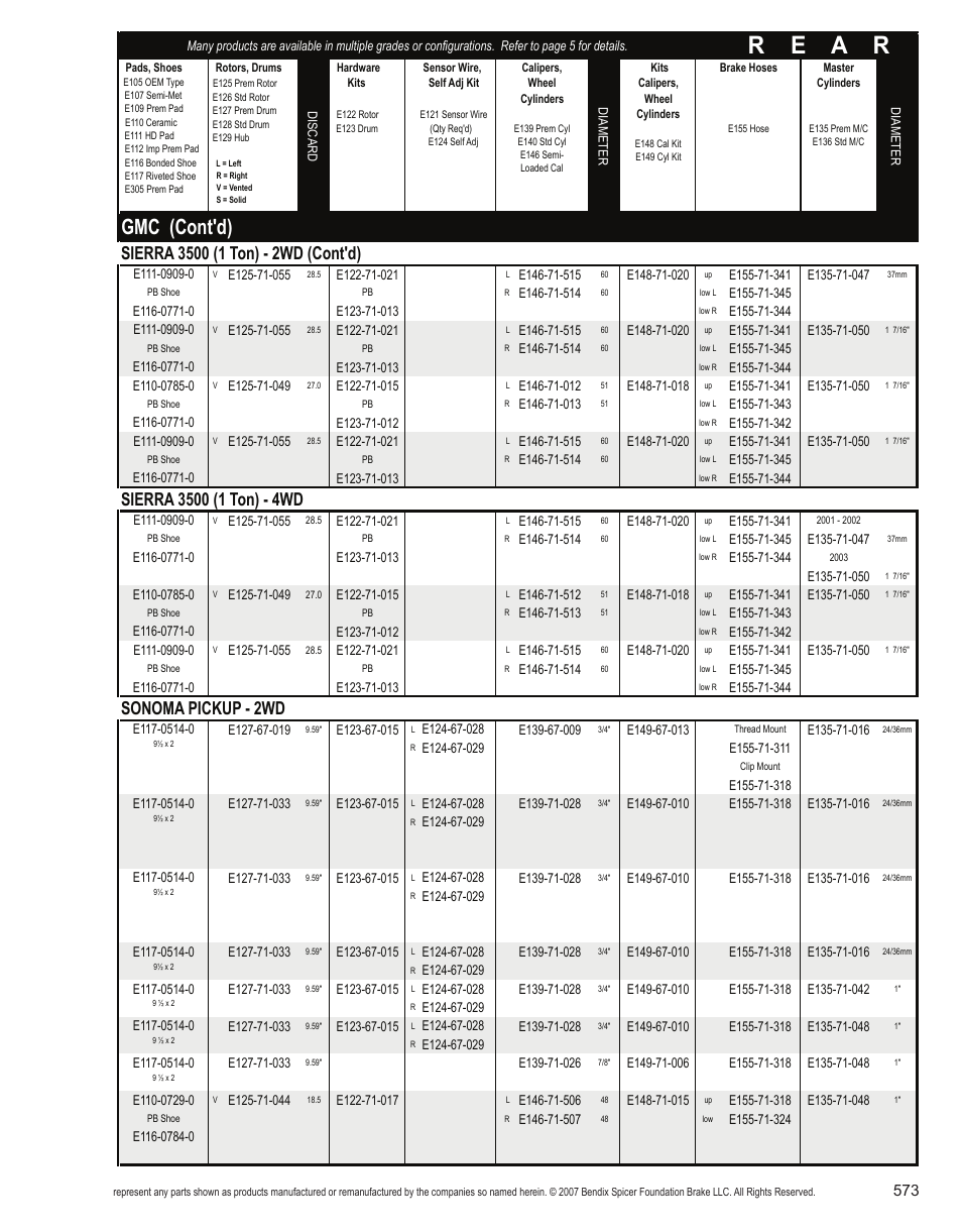 R e a r, Gmc (cont'd), Sonoma pickup - 2wd | Bendix Commercial Vehicle Systems Light-Duty Vehicle User Manual | Page 549 / 760