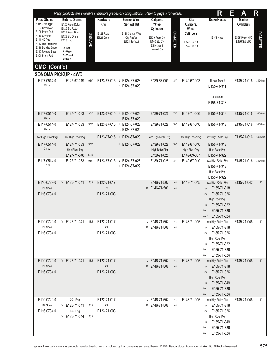 R e a r, Gmc (cont'd), Sonoma pickup - 4wd | Bendix Commercial Vehicle Systems Light-Duty Vehicle User Manual | Page 551 / 760