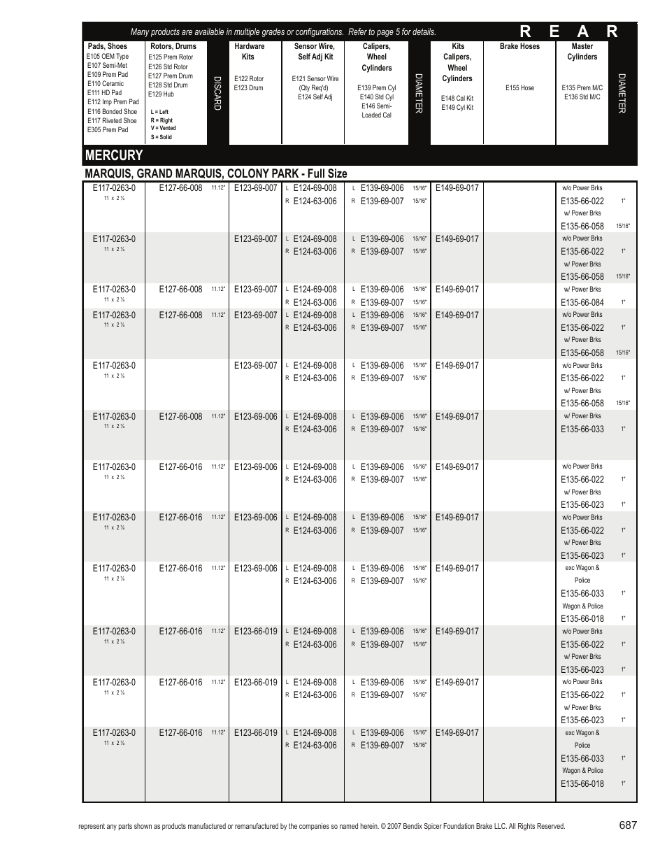 R e a r, Mercury, Marquis, grand marquis, colony park - full size | Bendix Commercial Vehicle Systems Light-Duty Vehicle User Manual | Page 663 / 760
