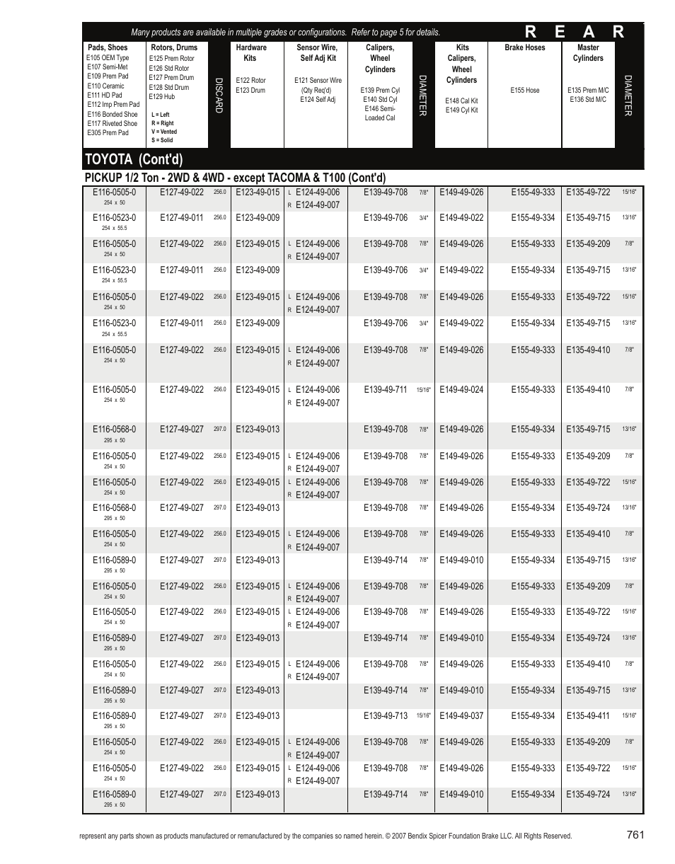 R e a r, Toyota (cont'd) | Bendix Commercial Vehicle Systems Light-Duty Vehicle User Manual | Page 737 / 760