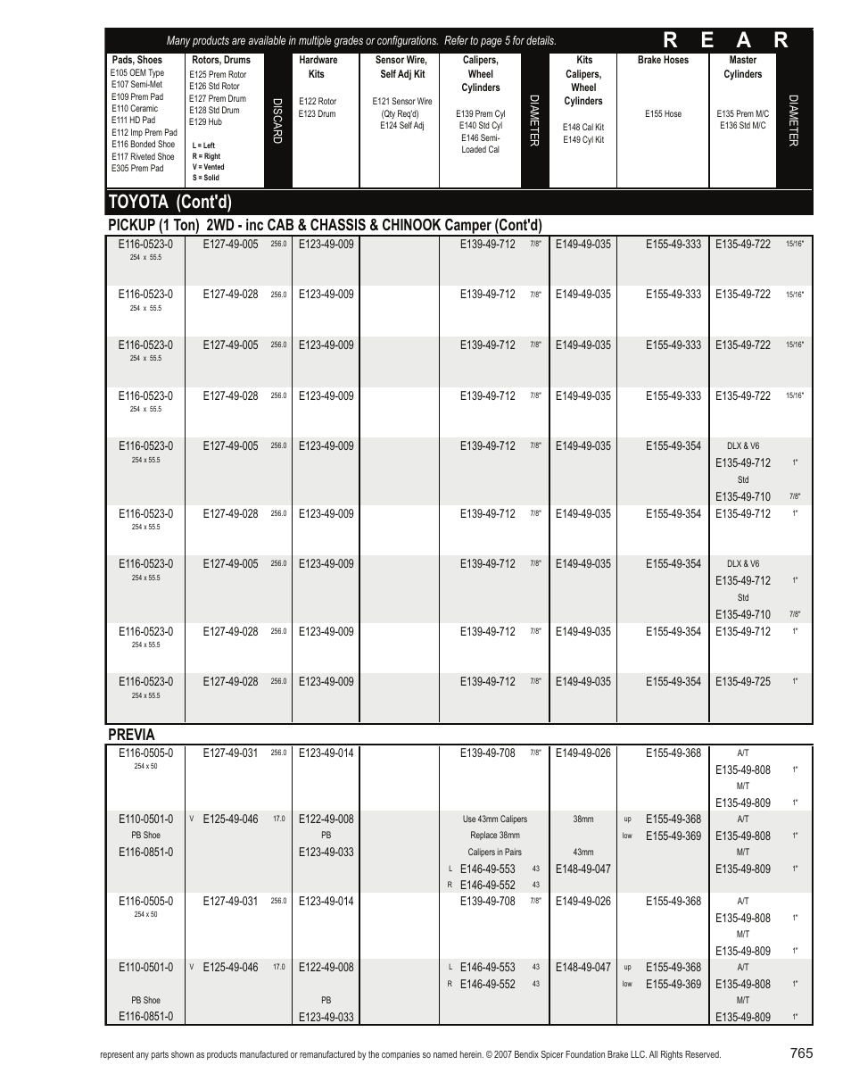 R e a r, Toyota (cont'd), Previa | Bendix Commercial Vehicle Systems Light-Duty Vehicle User Manual | Page 741 / 760