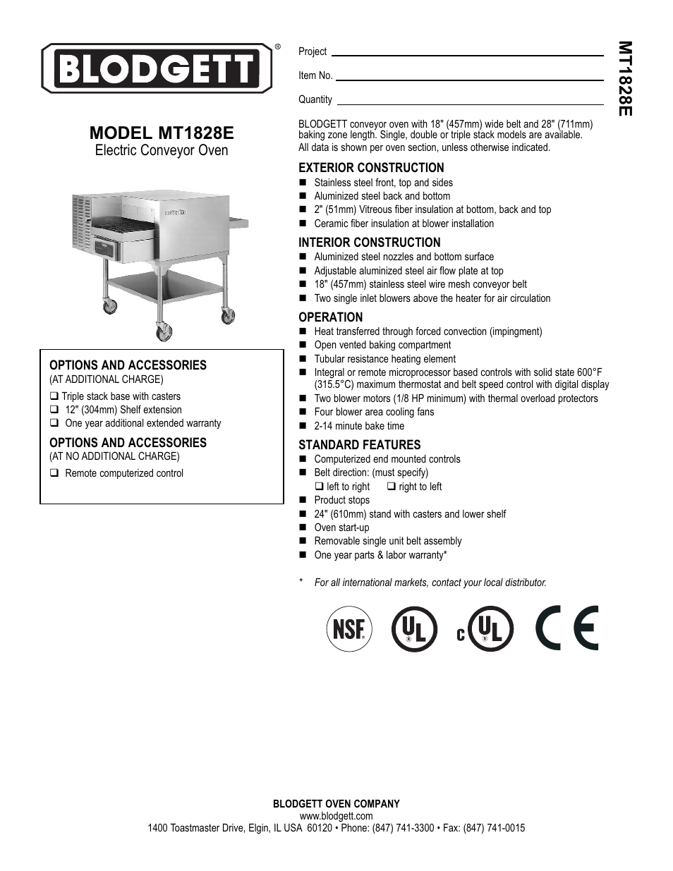 Blodgett ELECTRIC CONVEYOR OVEN MT1828E User Manual | 2 pages