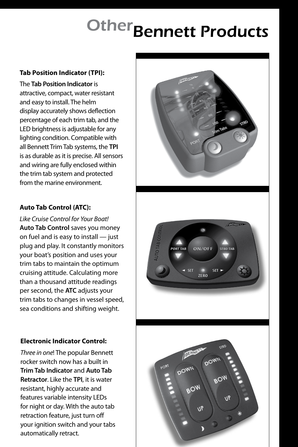 Other bennett products | Bennett Marine Tournament Tab Kits Owners Manual User Manual | Page 9 / 12