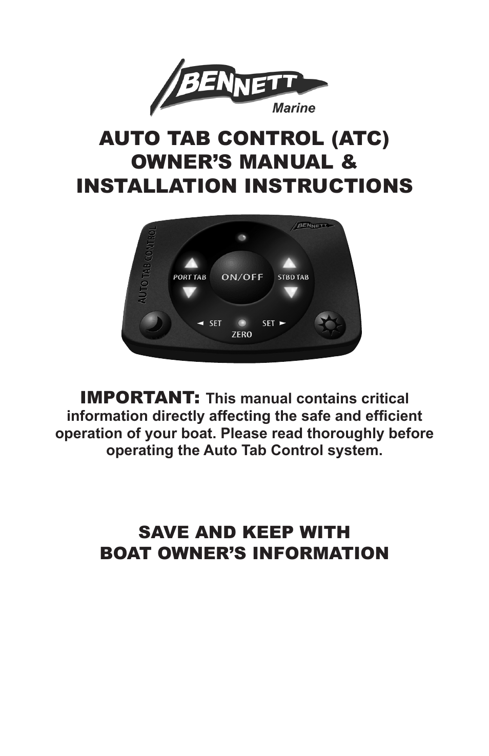 Bennett Marine Auto Tab Control User Manual | 16 pages
