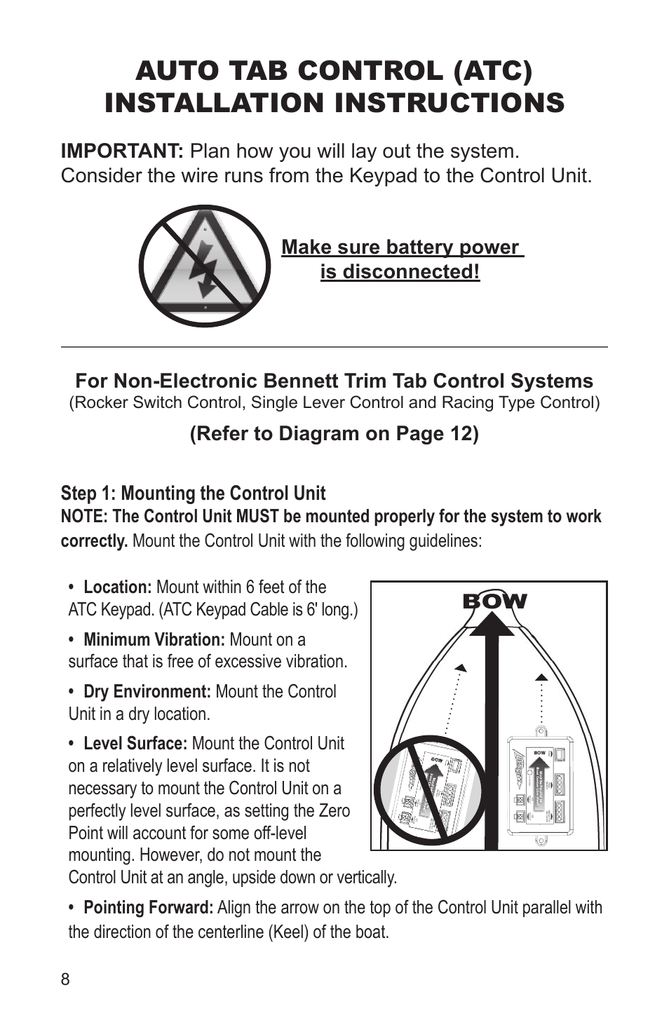 Auto tab control (atc) installation instructions | Bennett Marine Auto Tab Control User Manual | Page 8 / 16