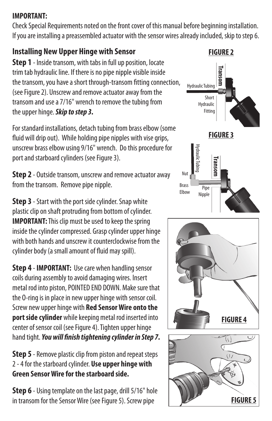 Installing new upper hinge with sensor step 1, Step 2, Step 3 | Step 4, Step 5, Step 6 | Bennett Marine EIC5000 Electronic Indicator Control User Manual | Page 2 / 9