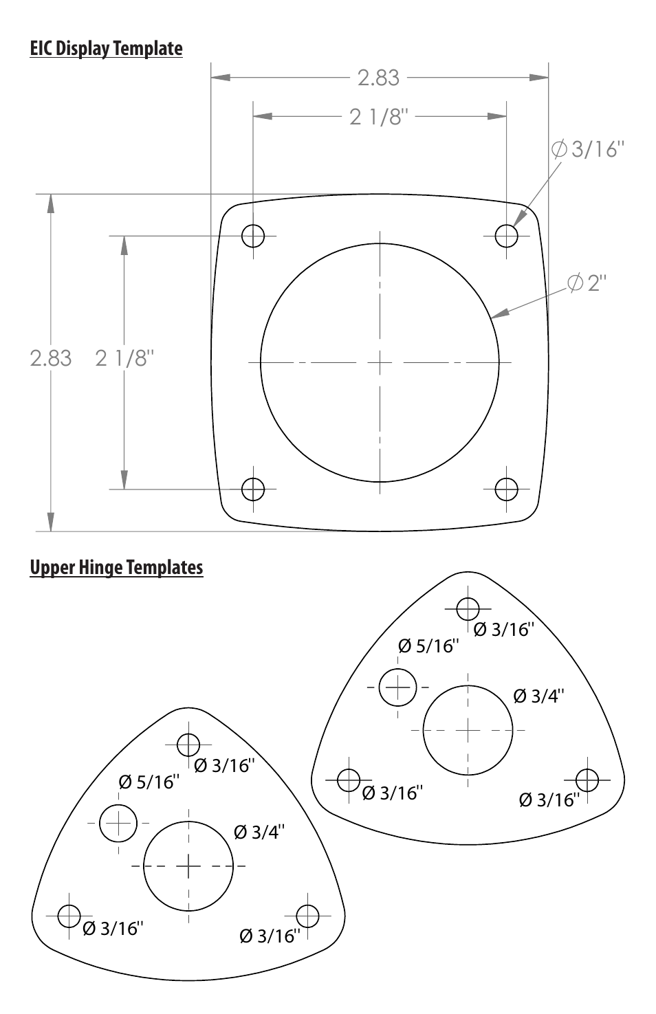 Upper hinge templates, Actuator mounting template, Bennett marine | Bennett Marine EIC5000 Electronic Indicator Control User Manual | Page 7 / 9