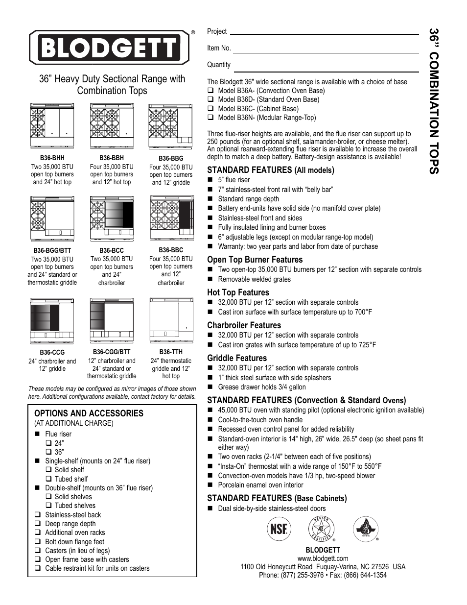 Blodgett B36-COMBOS User Manual | 2 pages