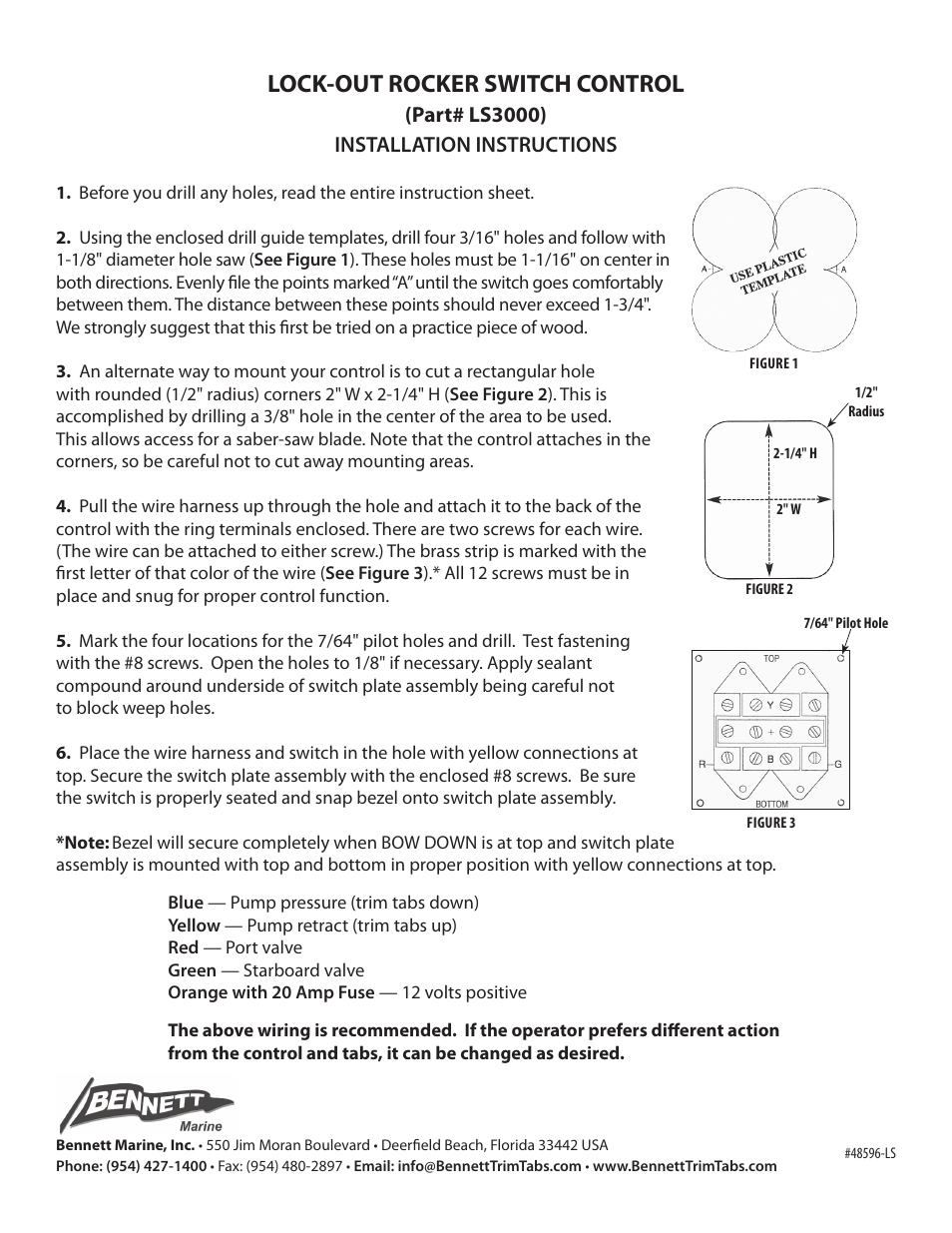 Bennett Marine LS3000 Lock-Out Rocker Switch Control User Manual | 1 page