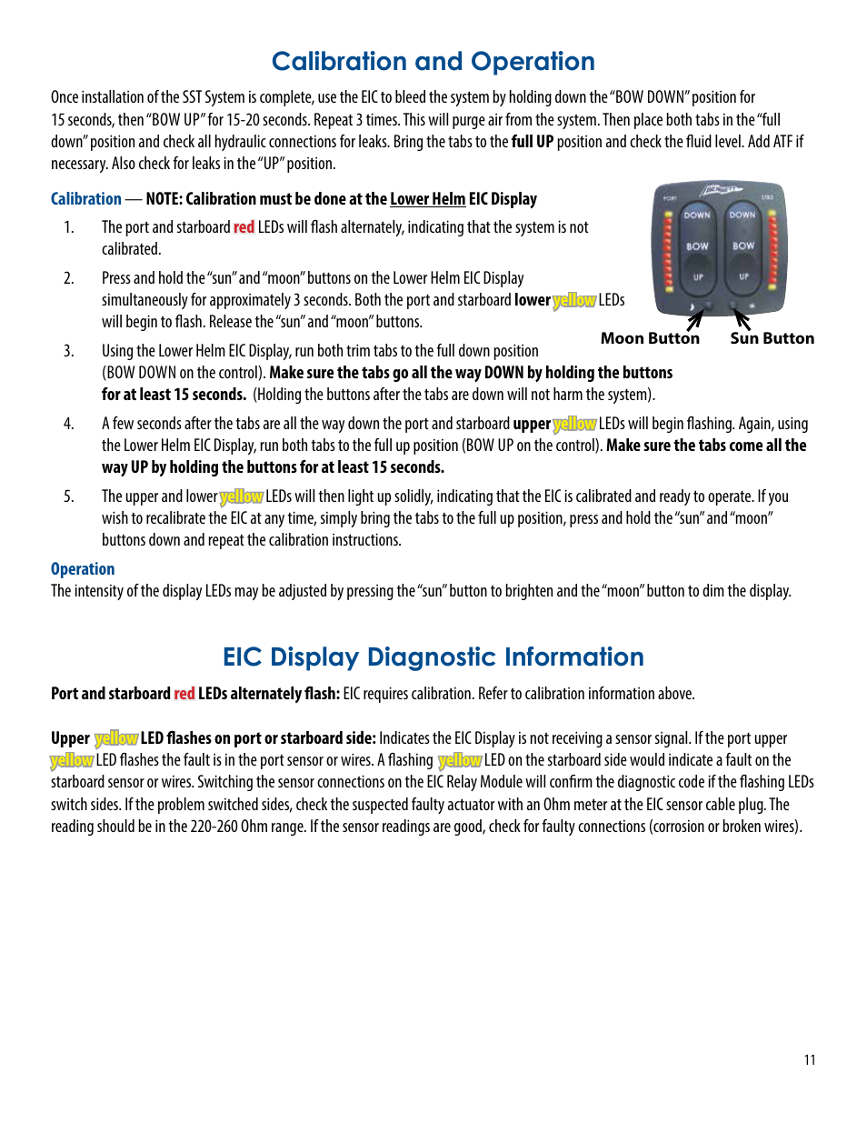 Calibration and operation, Eic display diagnostic information | Bennett Marine Premier Line Systems User Manual | Page 11 / 19