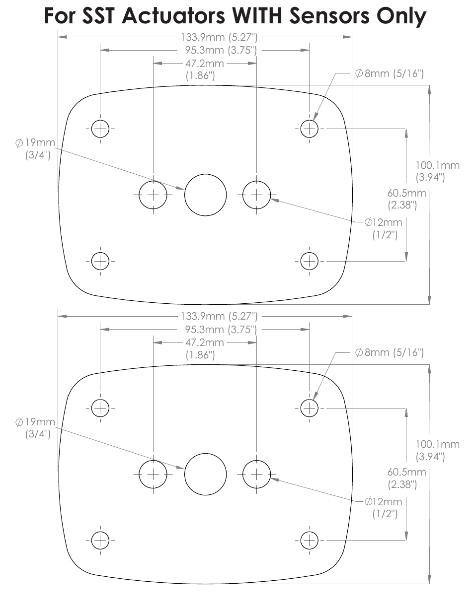 Sstactuator_templates, For sst actuators with sensors only, Ssa footprint | 19mm (3/4"), Bennett marine | Bennett Marine Premier Line Systems User Manual | Page 18 / 19