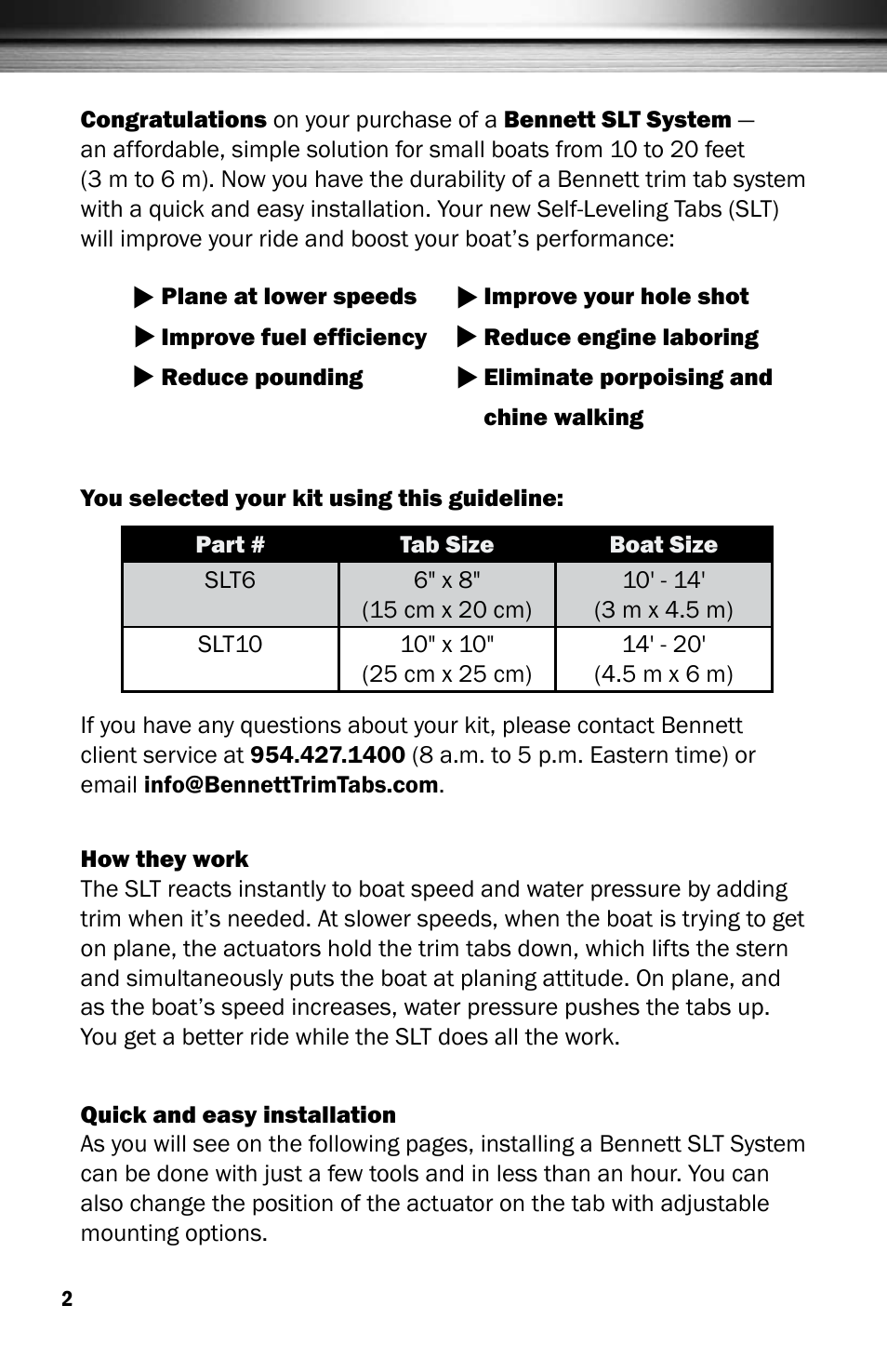Bennett Marine SLT Self-Leveling Tabs User Manual | Page 2 / 8
