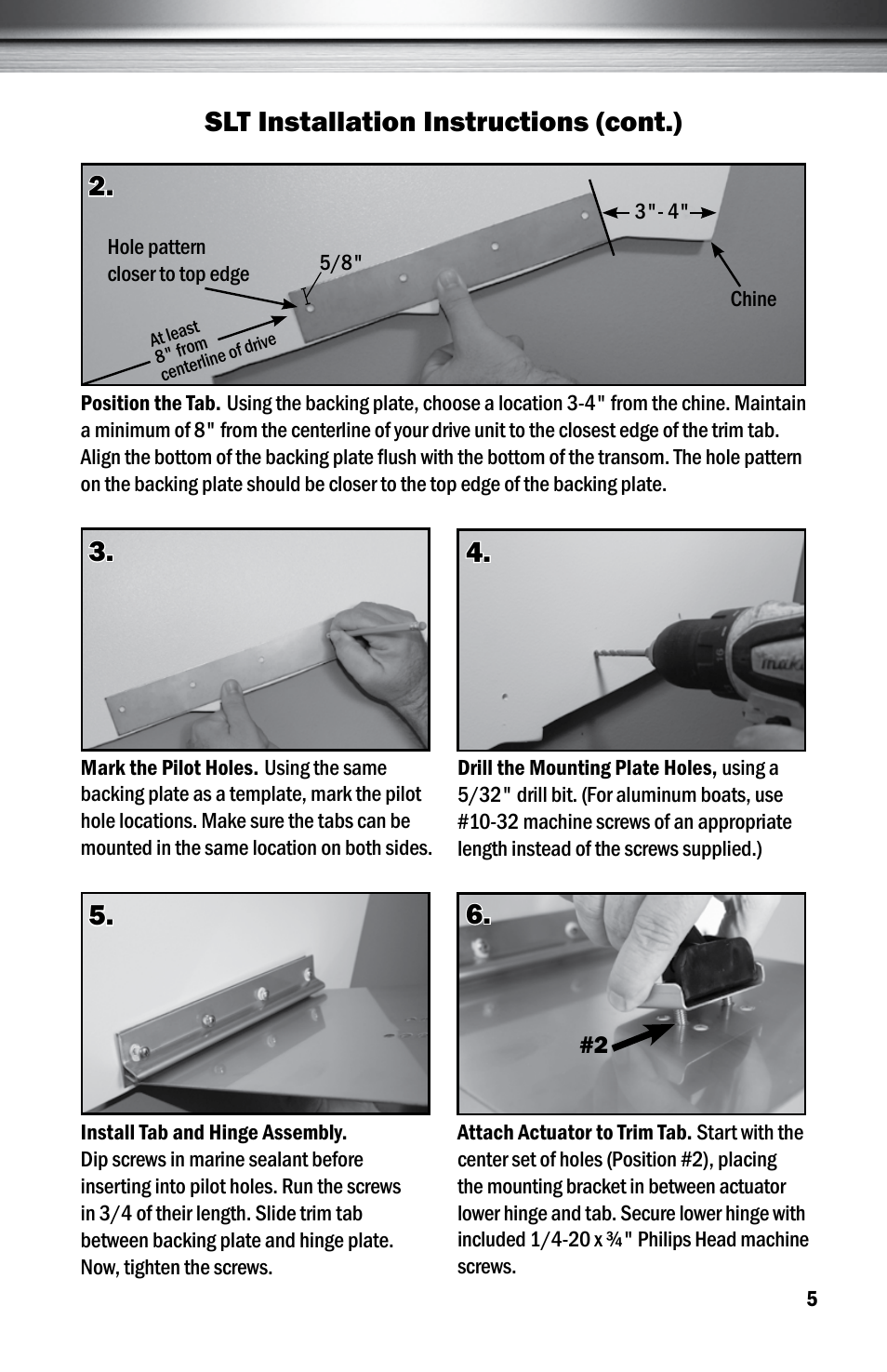 Slt installation instructions (cont.) 2 | Bennett Marine SLT Self-Leveling Tabs User Manual | Page 5 / 8