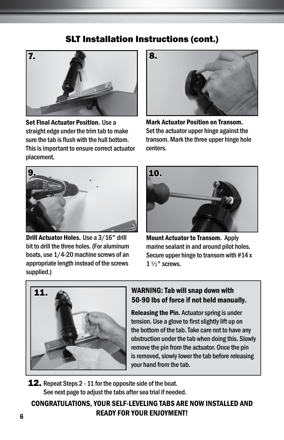 Slt installation instructions (cont.) | Bennett Marine SLT Self-Leveling Tabs User Manual | Page 6 / 8