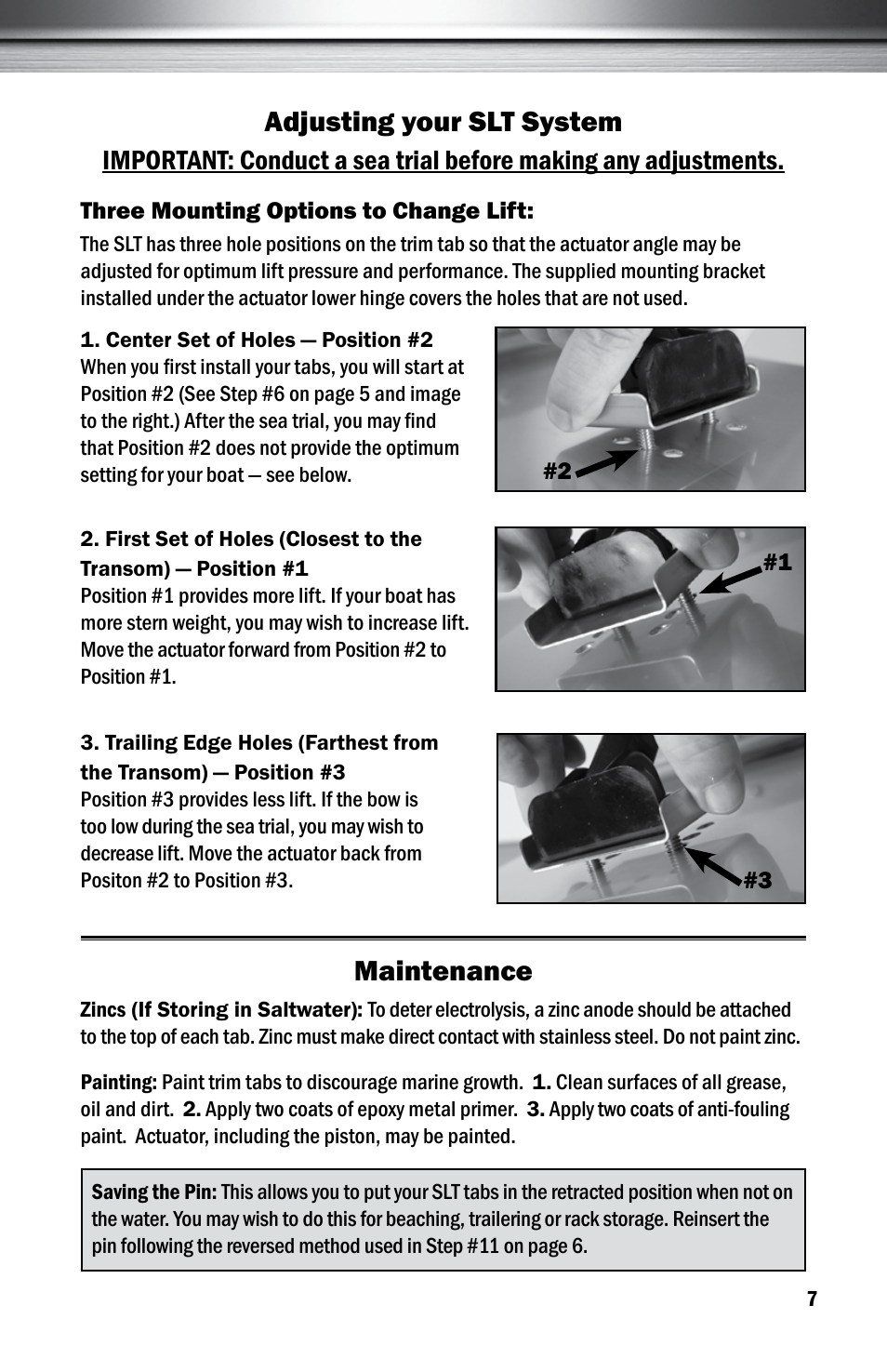 Adjusting your slt system, Maintenance | Bennett Marine SLT Self-Leveling Tabs User Manual | Page 7 / 8