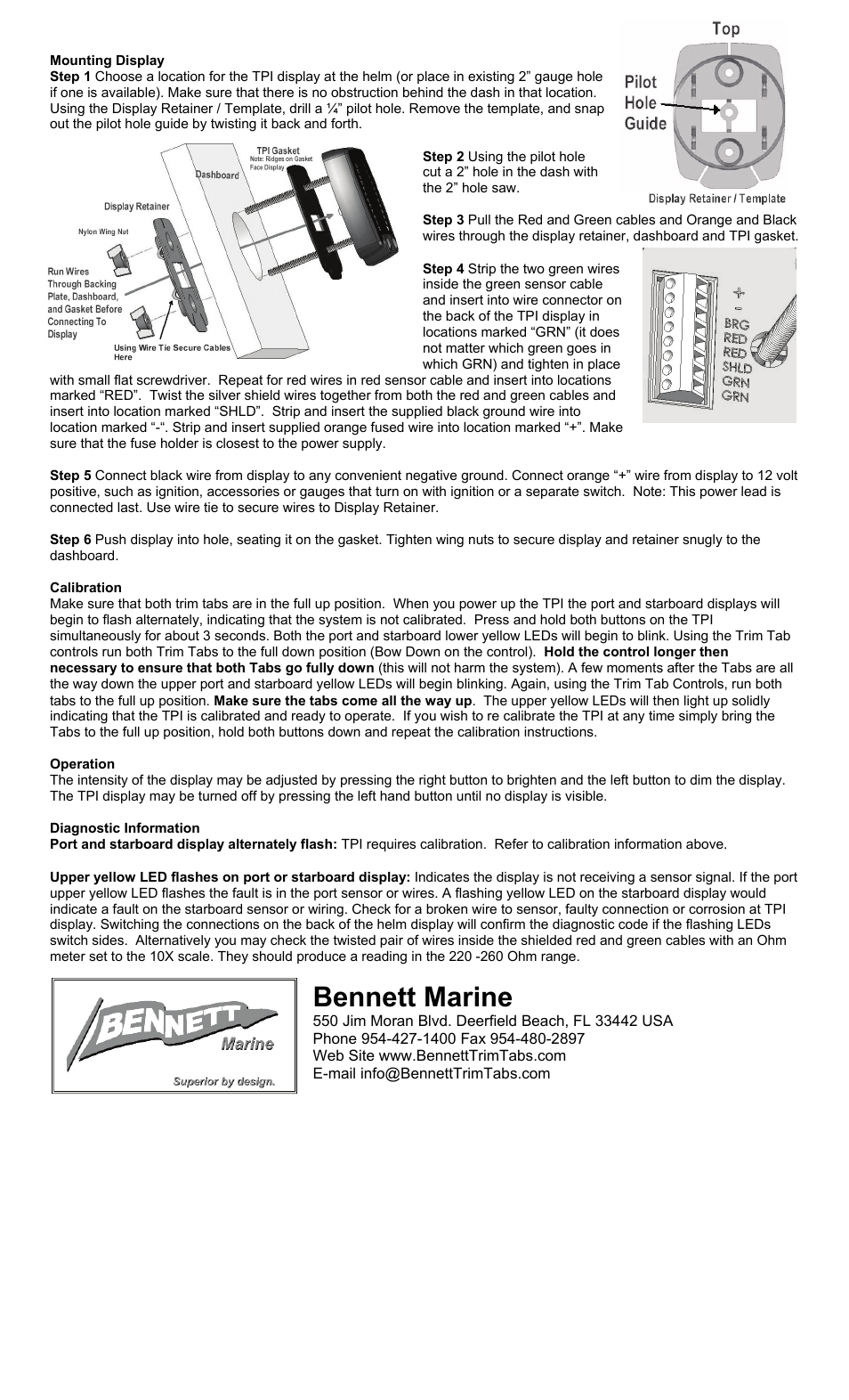 Bennett marine | Bennett Marine Tab Position Indicator User Manual | Page 2 / 3