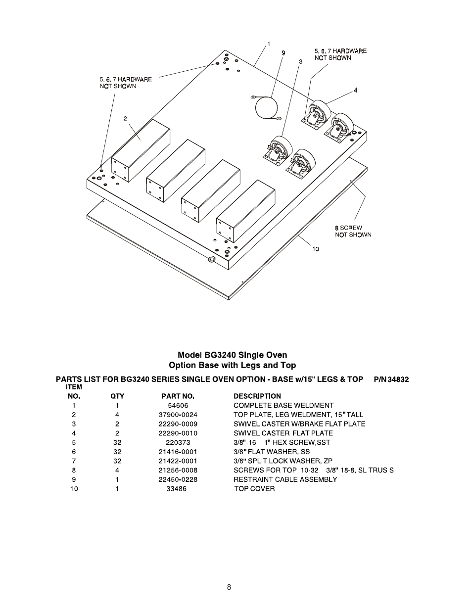 Bg3240 single oven option base kit (34832) | Blodgett BG3240 User Manual | Page 8 / 36