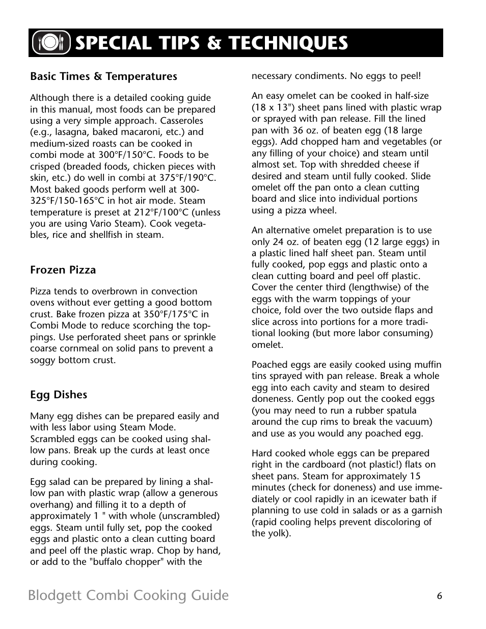 Special tips & techniques, Blodgett combi cooking guide | Blodgett R11021 User Manual | Page 7 / 17