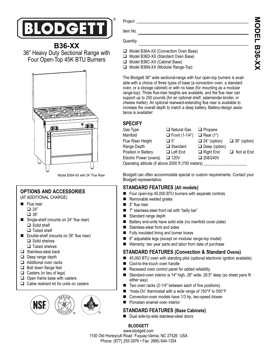 Blodgett B36-XX User Manual | 2 pages