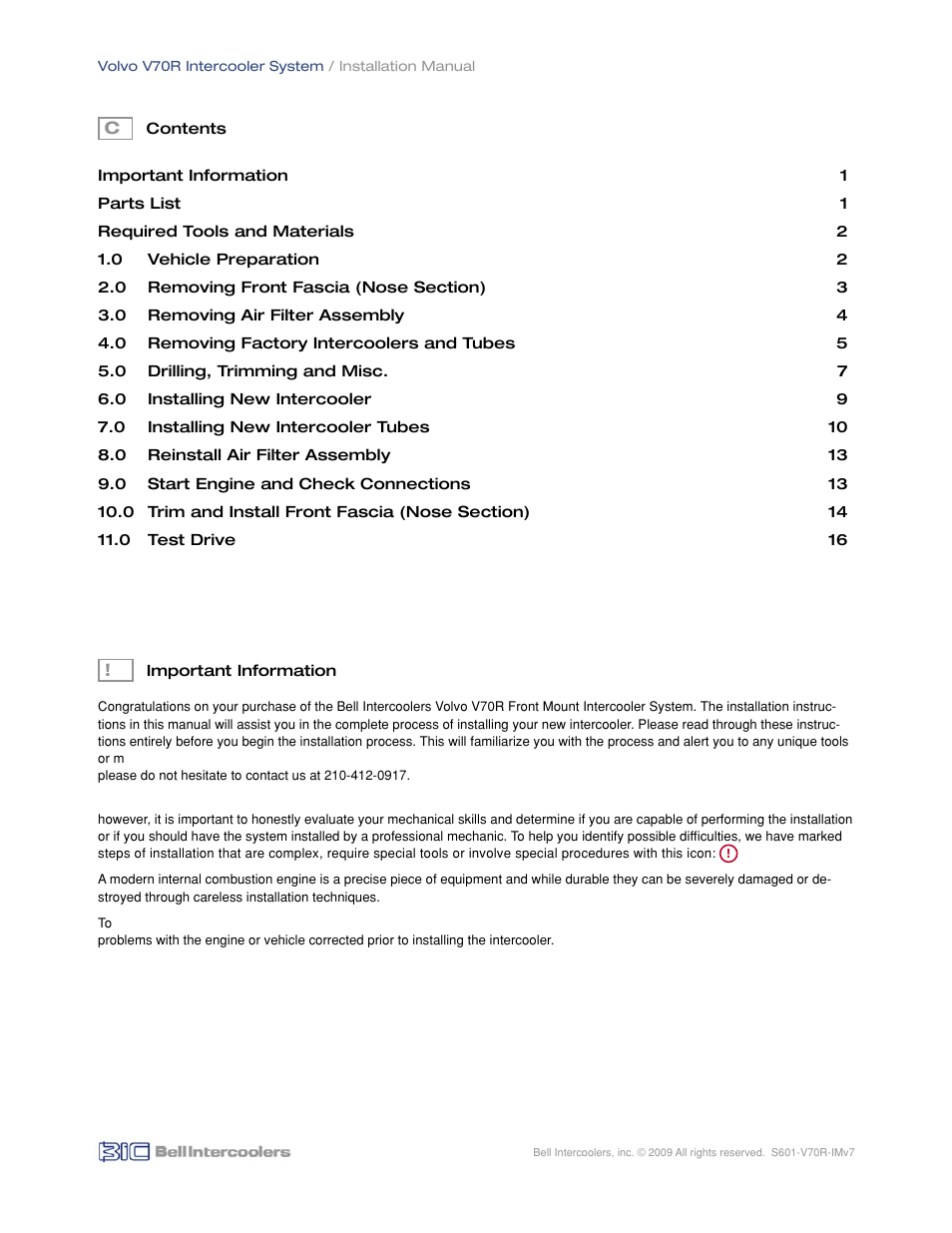 BIC Volvo V70R Front Mount Intercooler System User Manual | Page 2 / 18