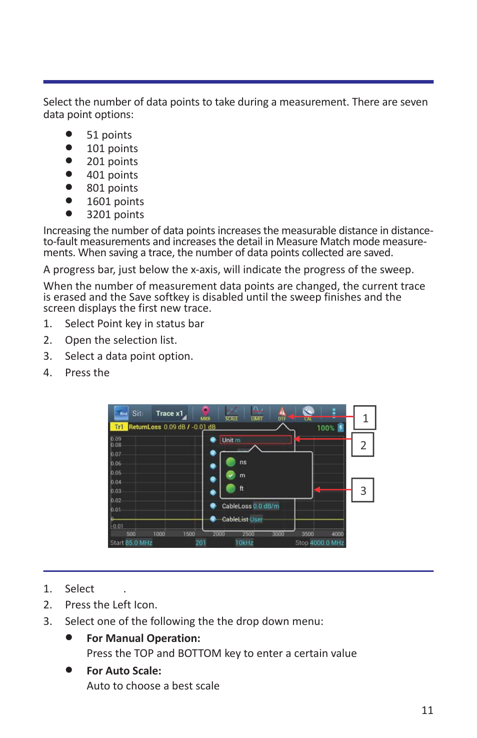 Setting the measurement data points, Setting the scale | Bird Technologies SK-4000-TC-Manual User Manual | Page 23 / 56