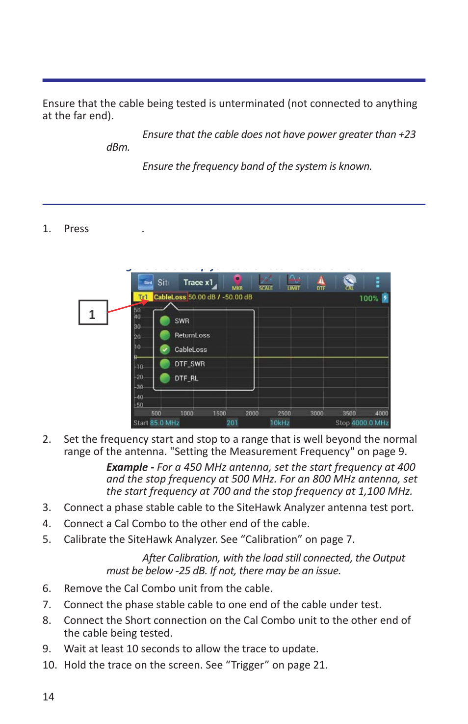 Cable loss measurement, Performing a cable loss measurement | Bird Technologies SK-4000-TC-Manual User Manual | Page 26 / 56