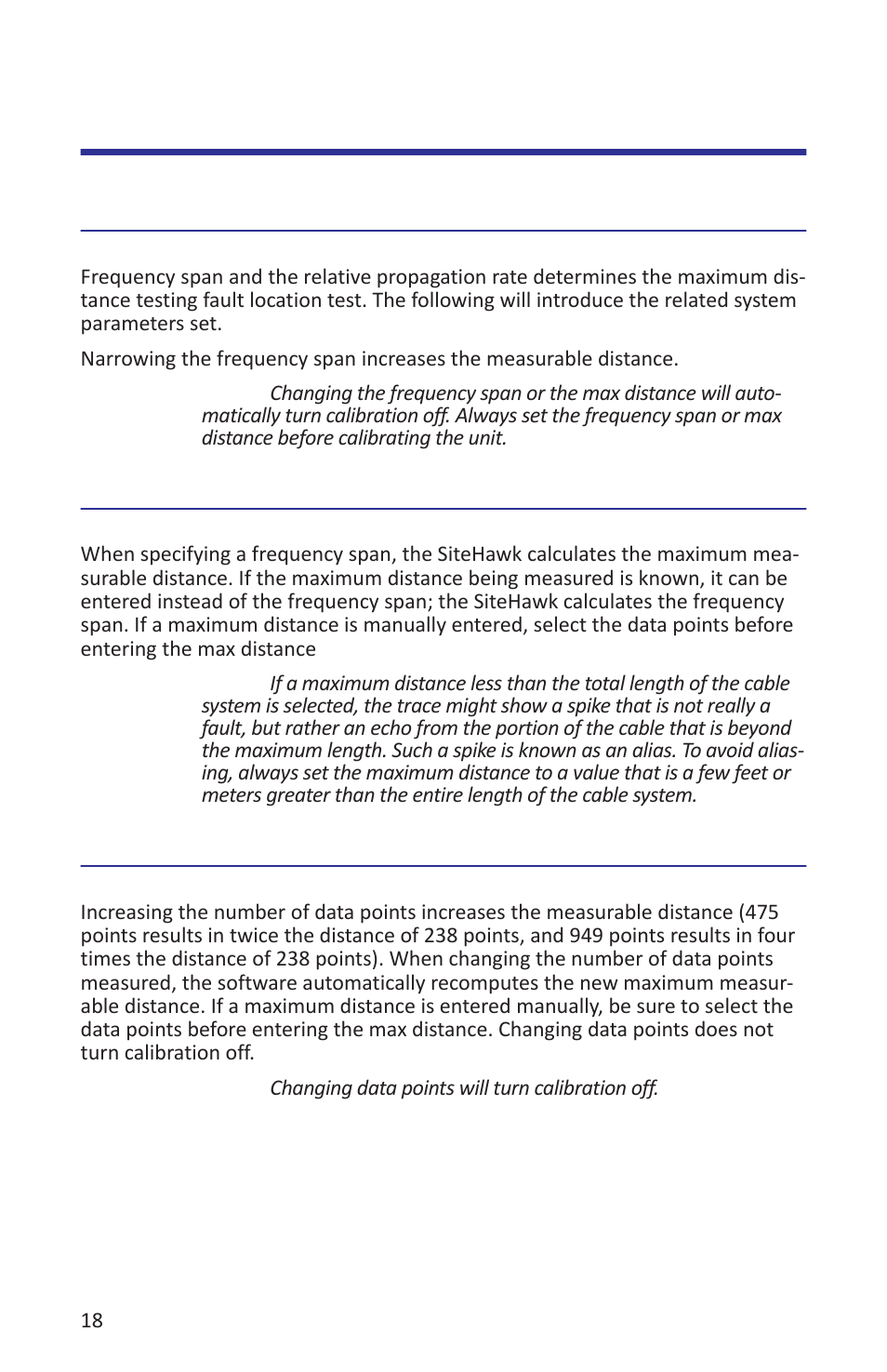 Setting the frequency span and max distance, Frequency span, Max distance | Data points, Max distance data points | Bird Technologies SK-4000-TC-Manual User Manual | Page 30 / 56