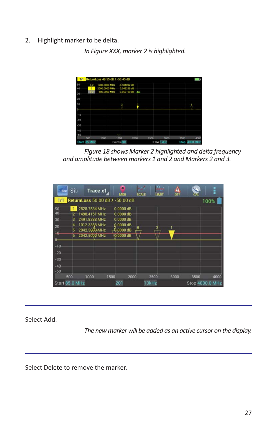 Delete, Marker add marker deletion | Bird Technologies SK-4000-TC-Manual User Manual | Page 39 / 56
