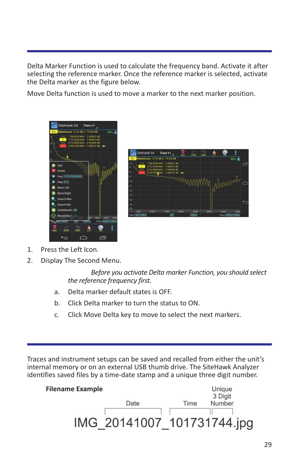 Delta marker function, Saving and recalling traces, Delta marker function saving and recalling traces | Bird Technologies SK-4000-TC-Manual User Manual | Page 41 / 56