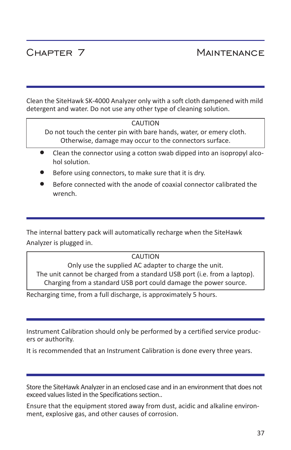 Chapter 7 maintenance, Cleaning, Charging the battery | Device check, Storage, And 35, Cleaning charging the battery device check storage | Bird Technologies SK-4000-TC-Manual User Manual | Page 49 / 56